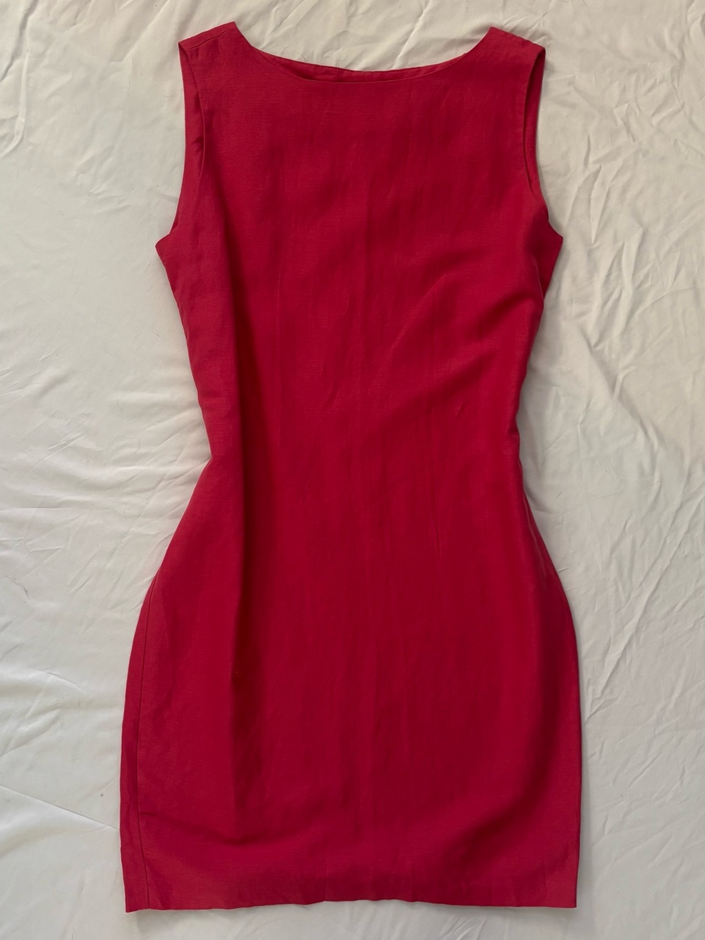 Vintage United Colors Of Benetton Italian Linen Hot Pink Shift Dress Work Event
